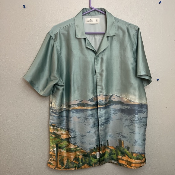 Hollister Blue and Green Scenic Print Men's Shirt - Picture 1 of 4